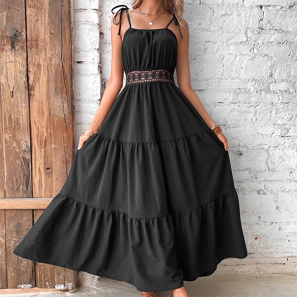 Solid Color Hollow Waist Casual Dress - Image 7