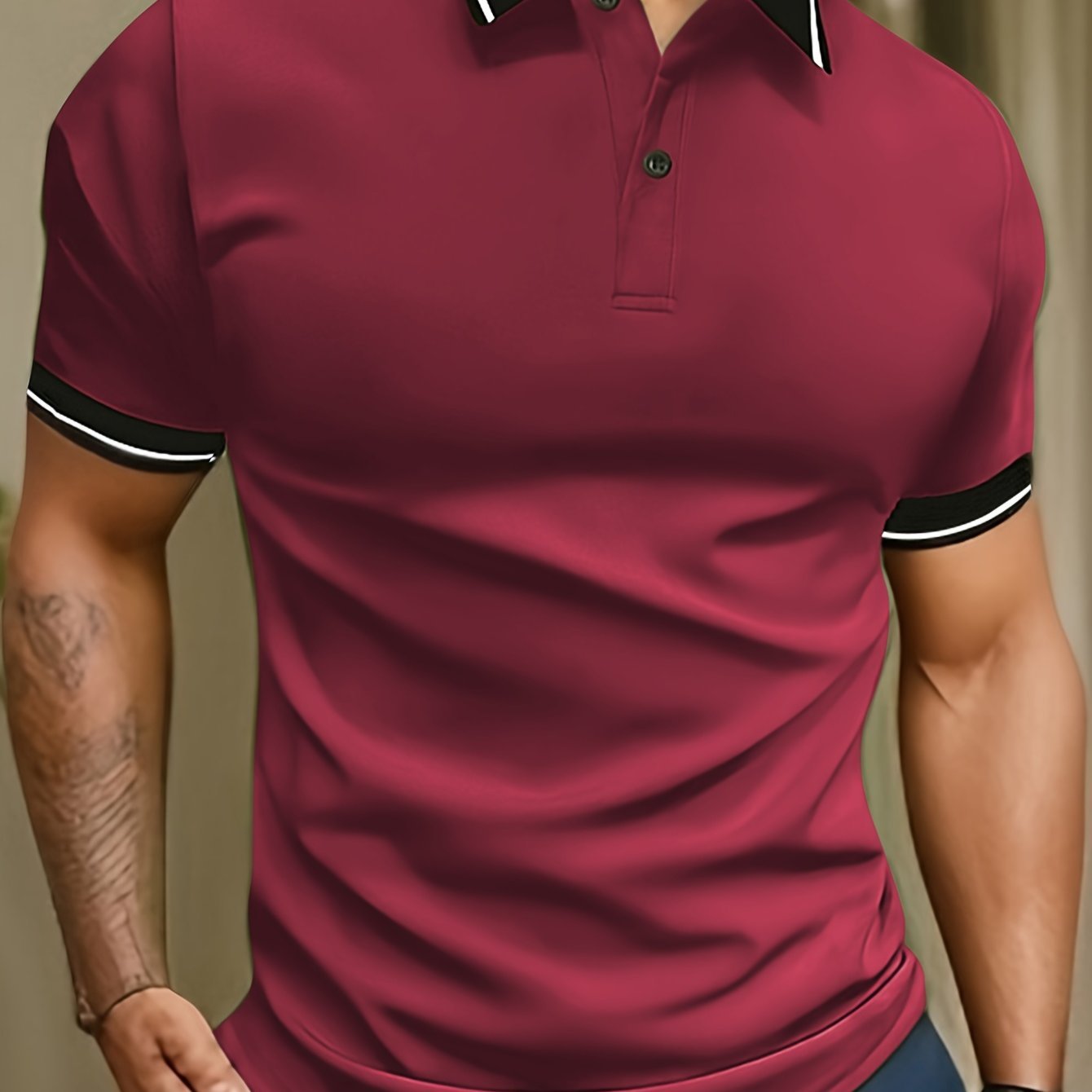 Men??s Trendy Color Block Short Sleeve Button Up Lapel Shirt For Summer Daily, Perfect For Golf & Tennis Outdoor Sports, Stylish Collared Top - Image 5
