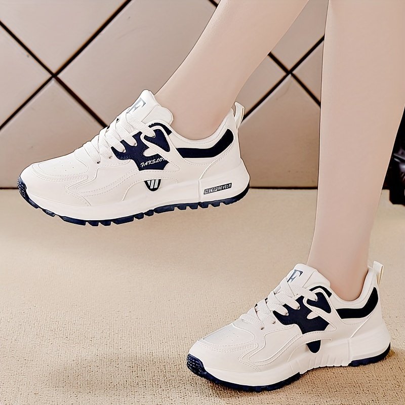 Women??s Contrast Color Casual Sneakers, Lace Up Platform Soft Sole Walking Comfort Shoes, Low-top Versatile Trainers - Image 5