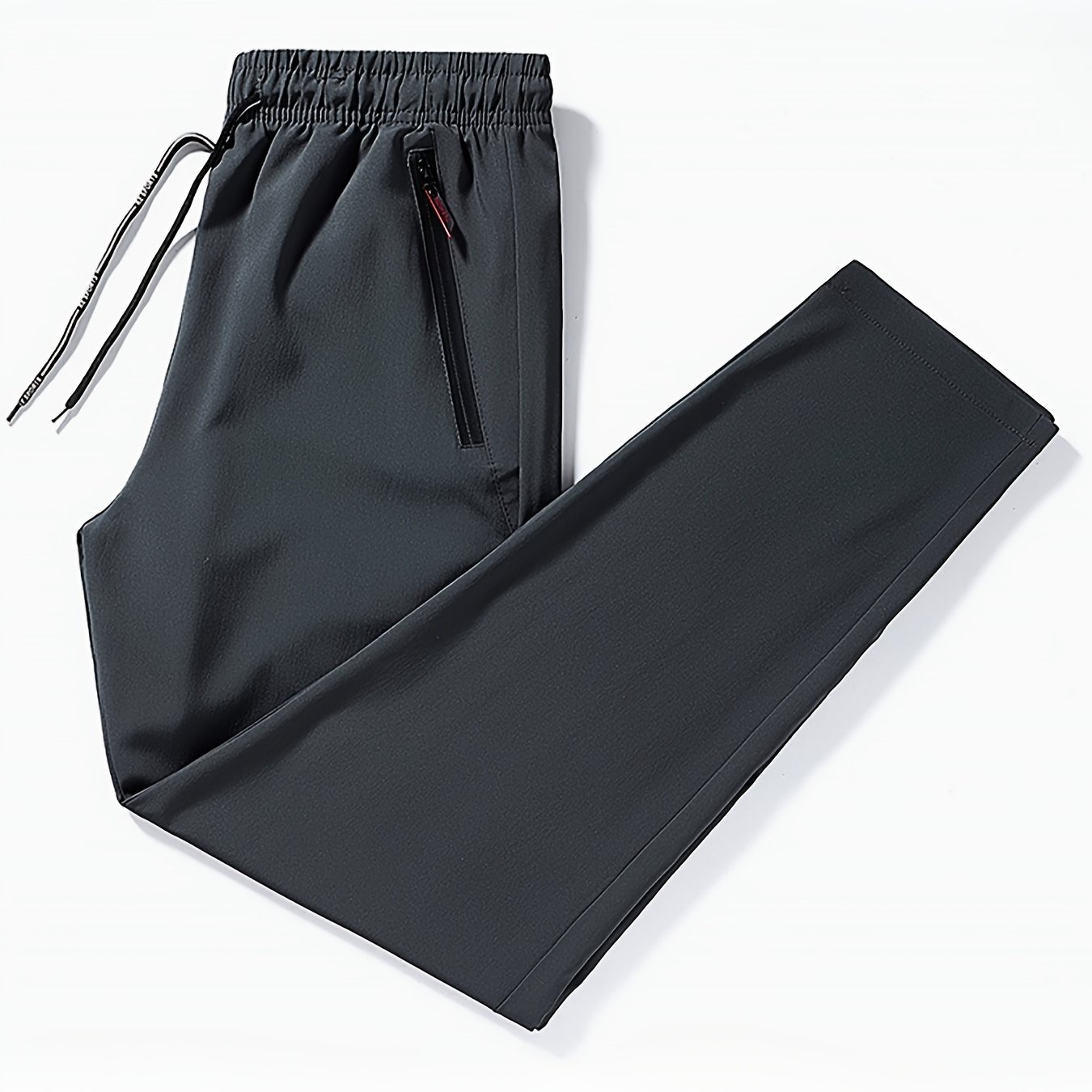 Men??s Solid Pants With Zipper Pockets, Casual Breathable Drawstring Trousers For Outdoor Activities Gift - Image 2