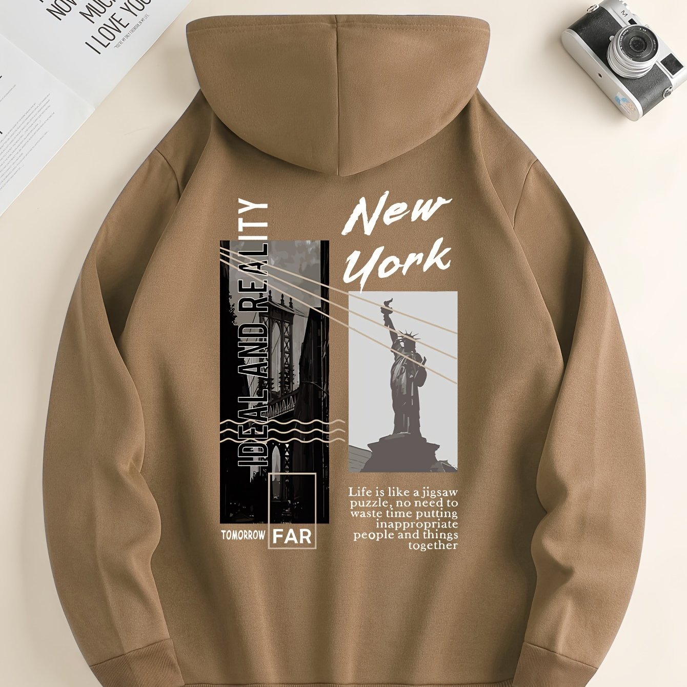 NEW YORK Print Hoodie, Cool Hoodies For Men, Men??s Casual Pullover Hooded Sweatshirt With Kangaroo Pocket Streetwear For Winter Fall, As Gifts - Image 2