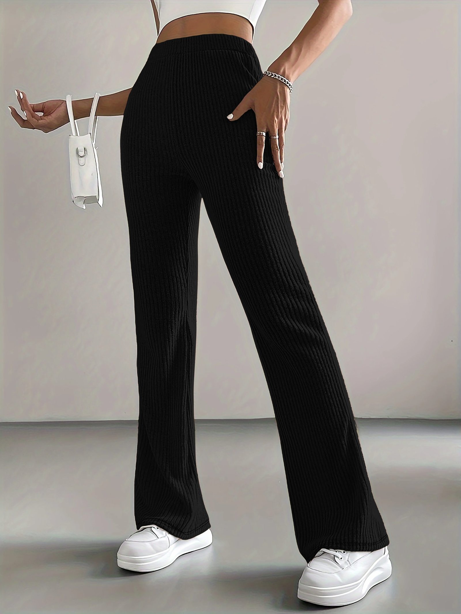 Solid High Waist Pants, Elegant Flare Leg Pants, Women??s Clothing - Image 9