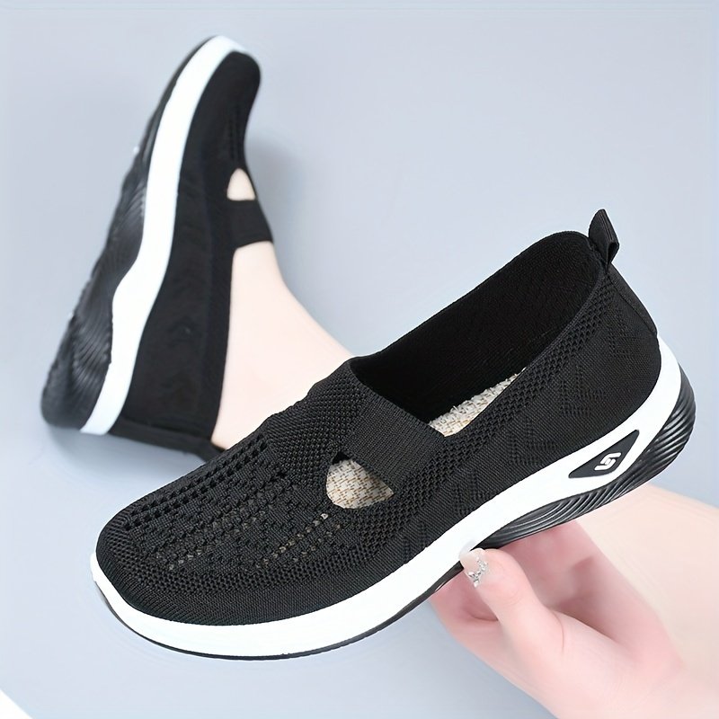 Women??s Solid Color Knitted Sneakers, Soft Sole Platform Casual Walking Shoes, Low-top Breathable Daily Shoes - Image 6