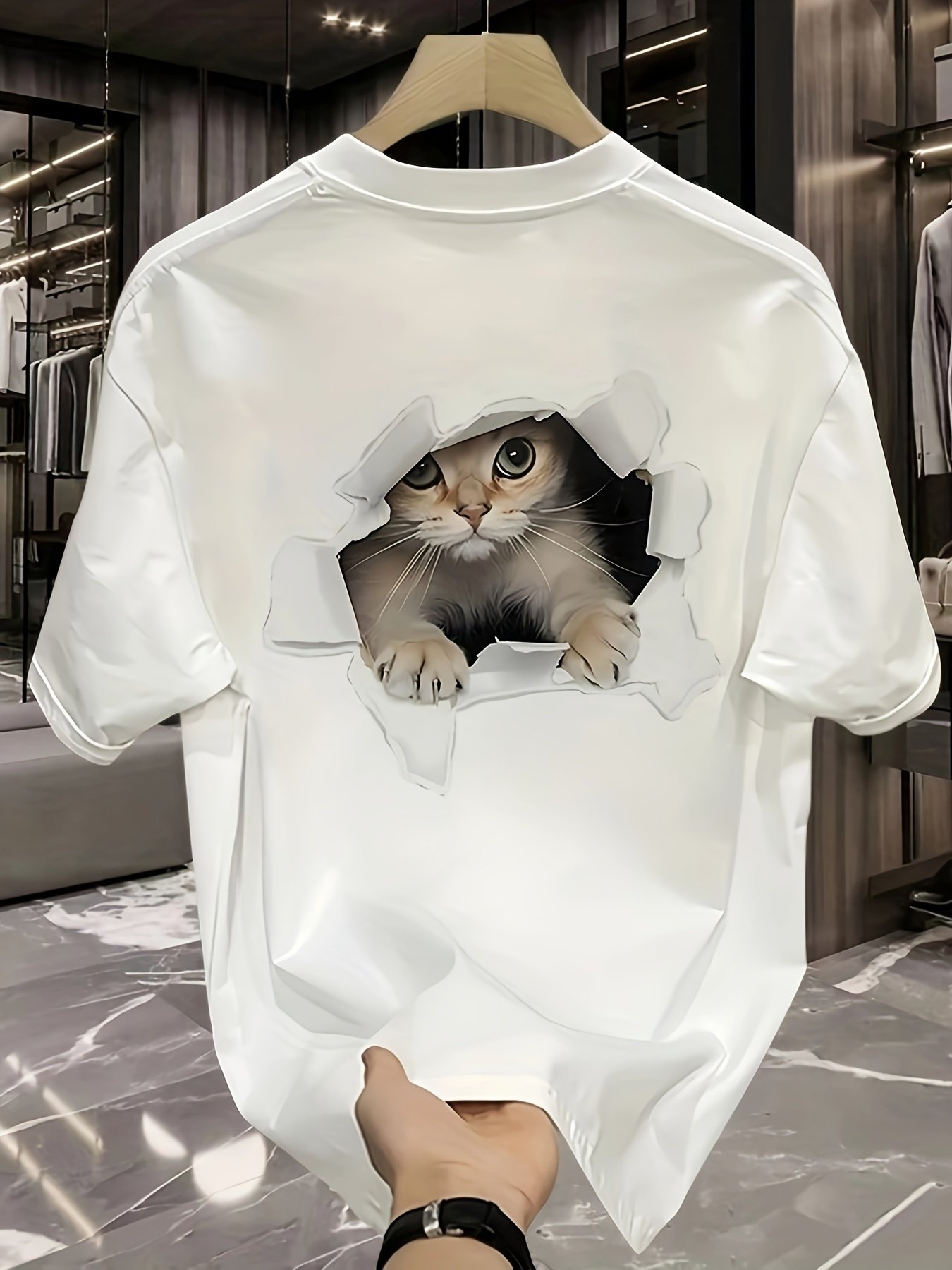 Cat Print Crew Neck T-shirt, Short Sleeve Casual Top For Spring & Summer, Women??s Clothing