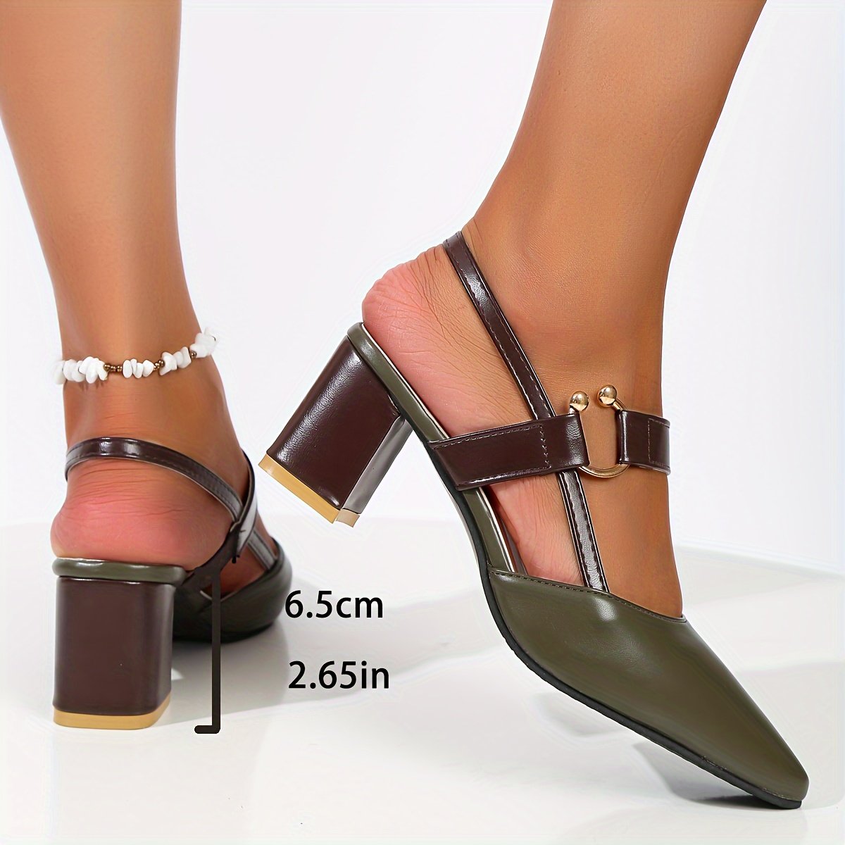 Women??s Pointed Toe Block High Heel Sandals, Fashion Solid Color Slingback Shoes, Versatile Mid Heels - Image 14