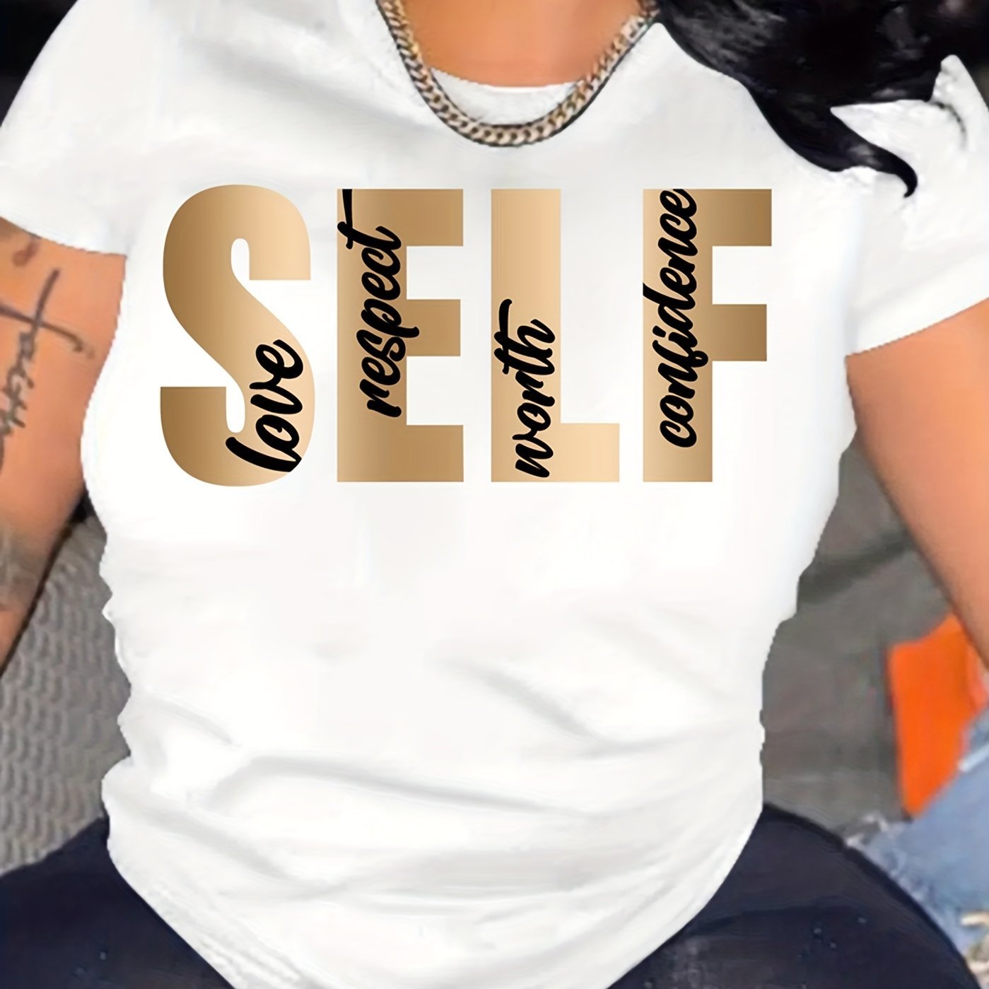 Letter Print Crew Neck T-Shirt, Casual Short Sleeve T-Shirt For Spring & Summer, Women??s Clothing - Image 2