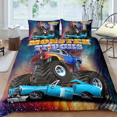 2/3-Piece Car Crushing Monster Truck Duvet Cover Set