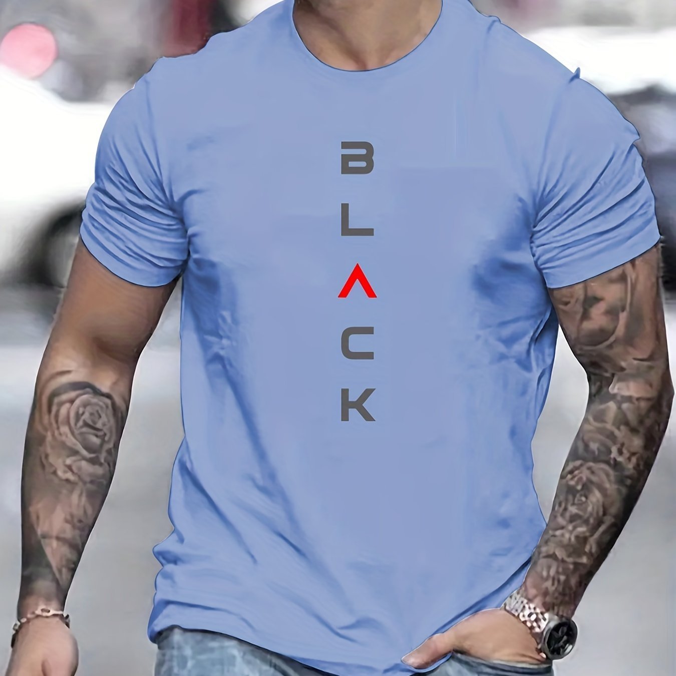 ??Black?? Print Tee Shirt, Tee For Men, Casual Short Sleeve T-shirt For Summer Spring Fall, Tops As Gifts - Image 4