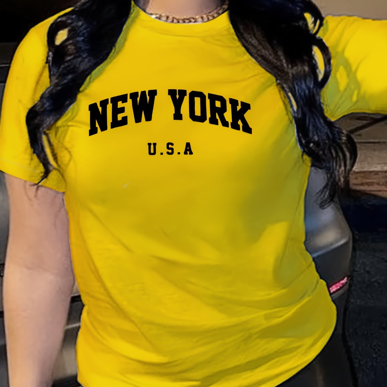 New York Letter Print T-shirt, Short Sleeve Crew Neck Casual Top For Summer & Spring, Women??s Clothing - Image 2