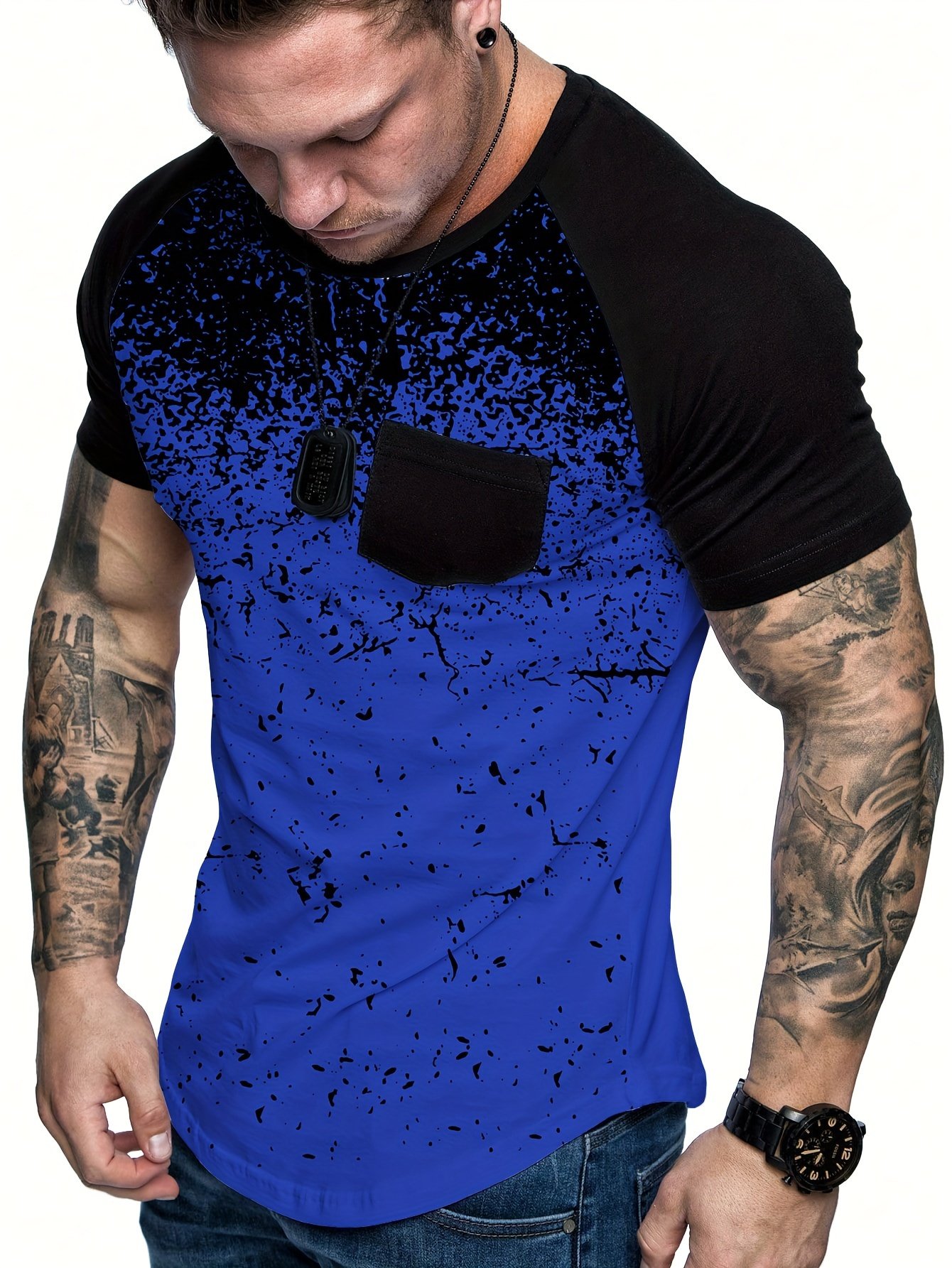Chic Printed T-shirt, Men??s Casual Street Style Stretch Round Neck Tee Shirt For Summer - Image 7