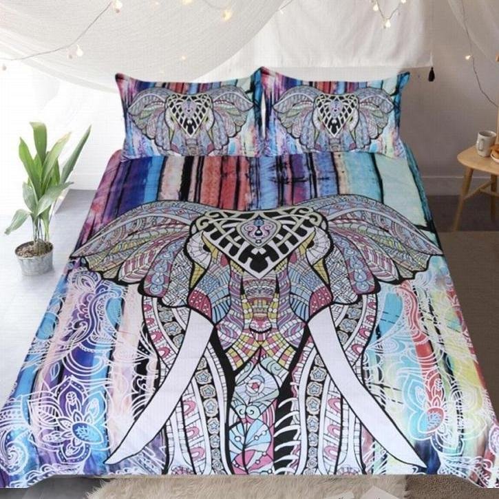 Multi-Color 3-Piece Bohemian Elephant Duvet Cover Set