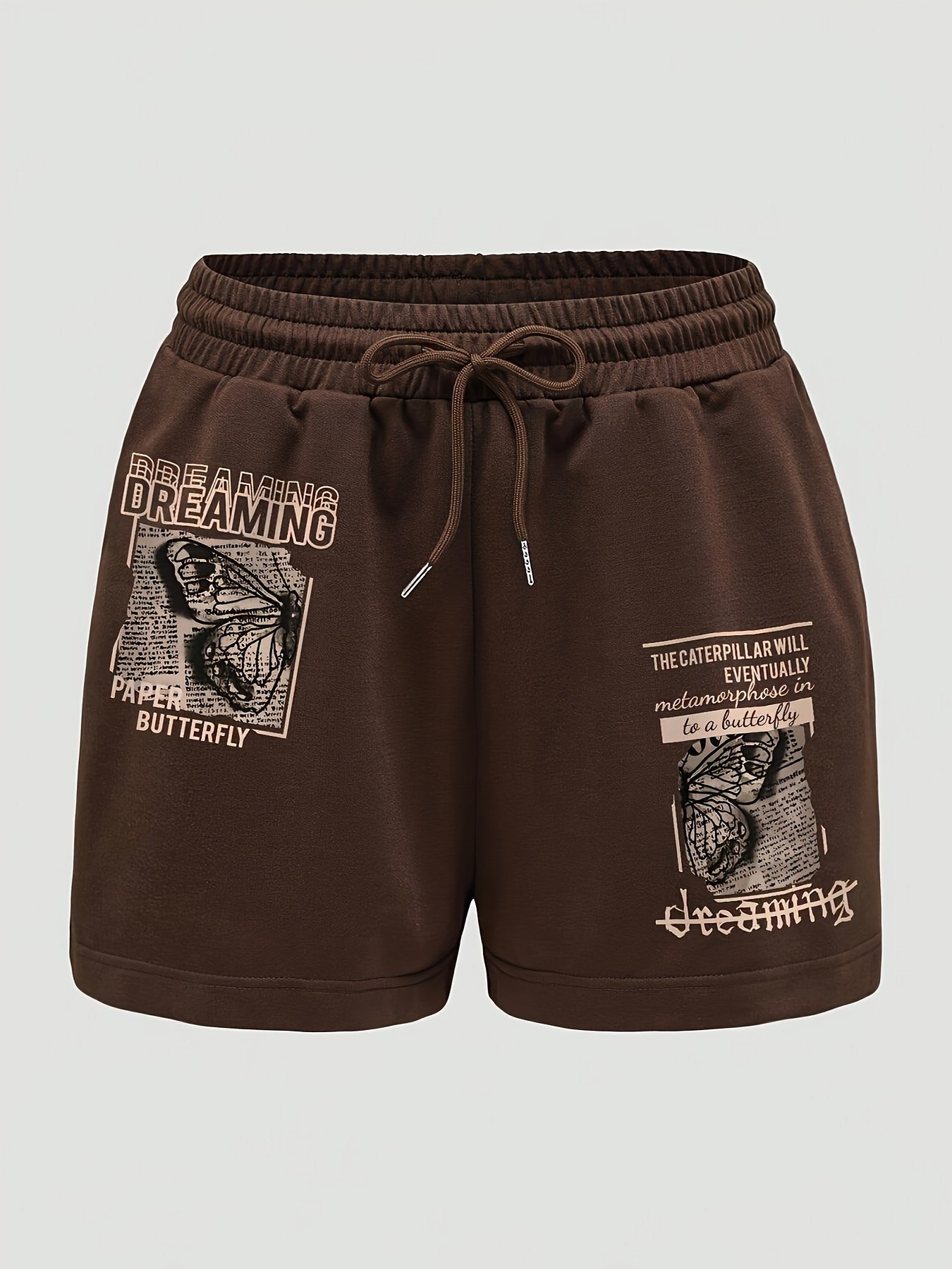 Letter Print Drawstring Shorts, Casual Elastic Waist Shorts For Spring & Summer, Women??s Clothing