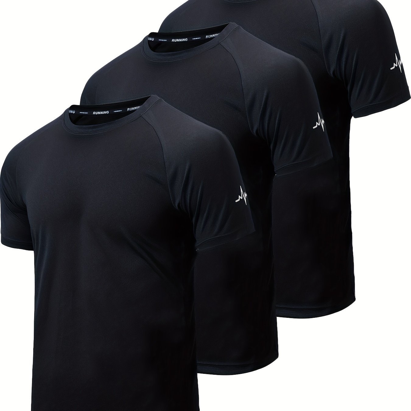 3pcs Men??s Athletic Short Sleeve Crew Neck Moisture-wicking Shirts, Undershirt With Sleeve Electrocardiography Print, Sports Comfy Tee - Image 7