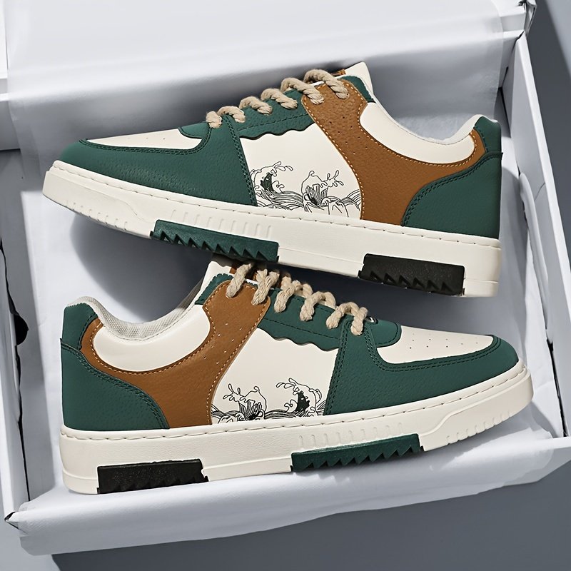 Men??s Trendy Platform Shoes Color Block With Spoondrift Pattern Lace Up Non Slip Durable Comfy For Outdoor Campus Walking Street Jogging Traveling All Seasons - Image 2