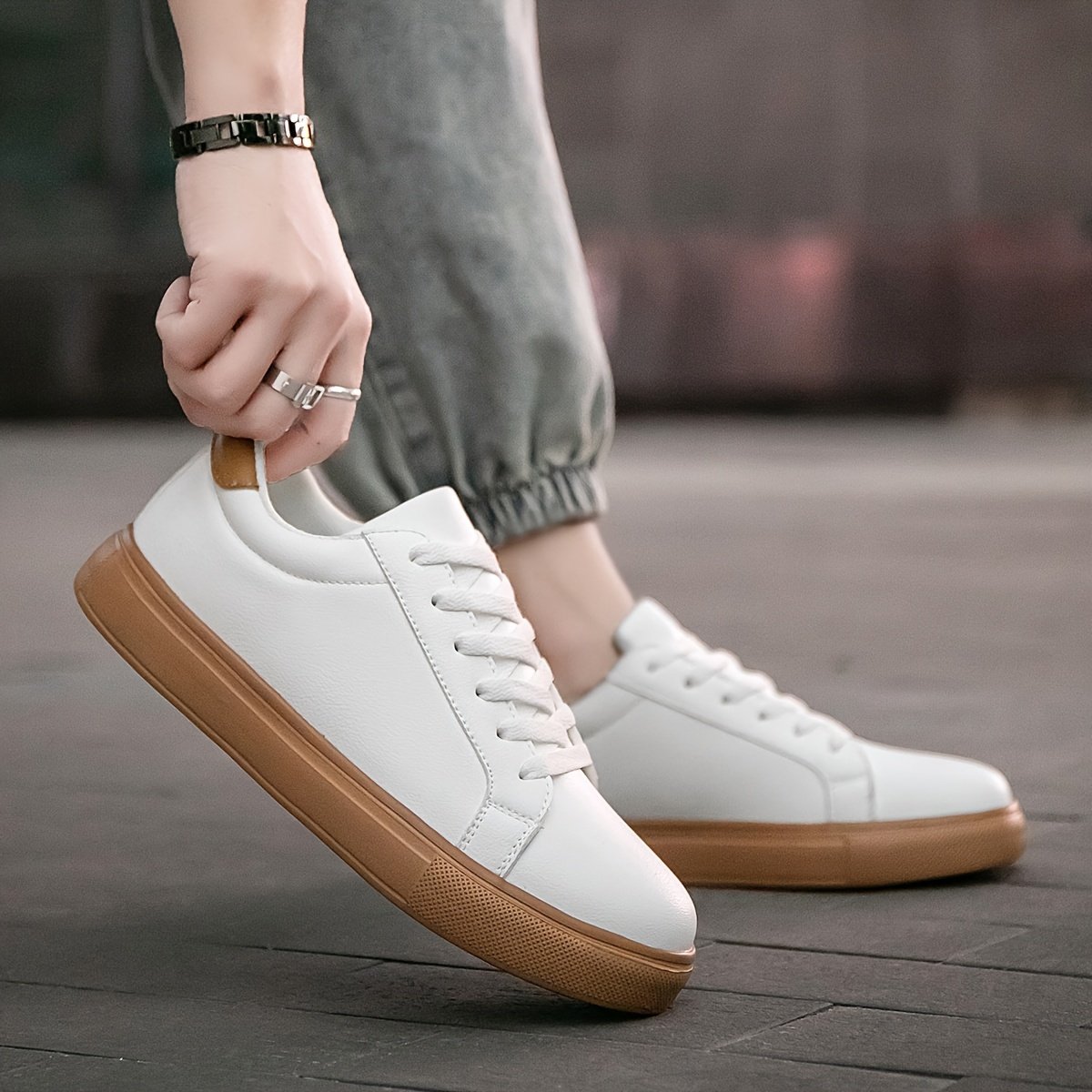 Men??s Sneakers, Solid Trendy Comfy Walking Skate Shoes, For Outdoor Walking, All Seasons - Image 5