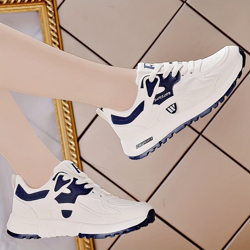 Women??s Contrast Color Casual Sneakers, Lace Up Platform Soft Sole Walking Comfort Shoes, Low-top Versatile Trainers - Image 2