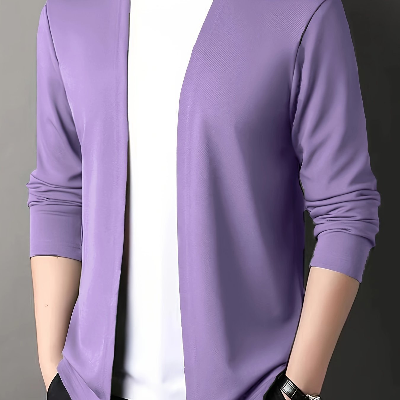 Men??s Solid Knitted Cardigan, Casual Breathable Long Sleeve Slim-fit Open Front Sweater For Outdoor Activities - Image 9