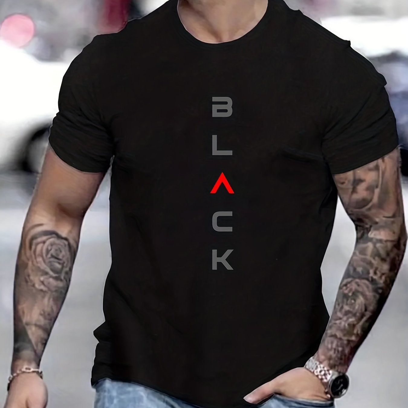 ??Black?? Print Tee Shirt, Tee For Men, Casual Short Sleeve T-shirt For Summer Spring Fall, Tops As Gifts - Image 6
