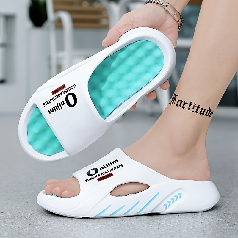 Unisex Trendy Colour Block Open Toe Breathable Slippers With Massage Grains, Comfy Non Slip Durable EVA Sole Slides For Men??s & Women??s Indoor Activities - Image 5
