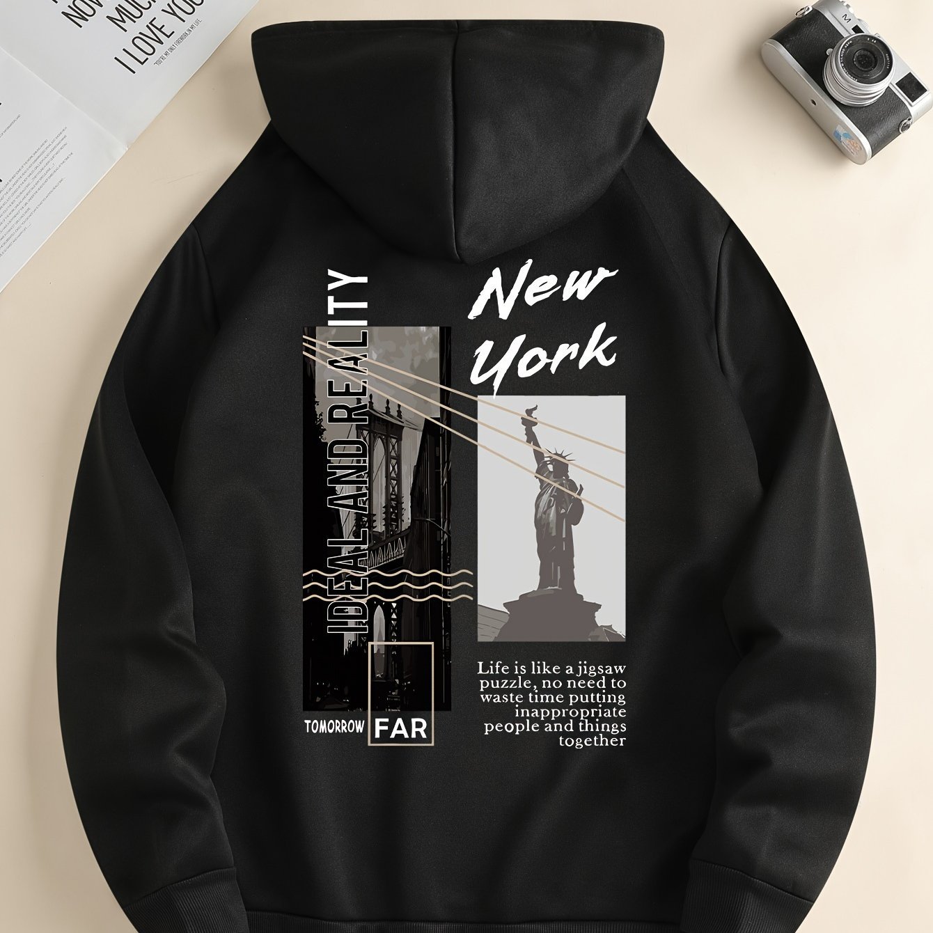 NEW YORK Print Hoodie, Cool Hoodies For Men, Men??s Casual Pullover Hooded Sweatshirt With Kangaroo Pocket Streetwear For Winter Fall, As Gifts - Image 3