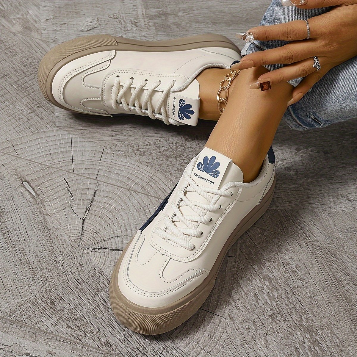 Women??s Colorblock Trendy Sneakers, Lace Up Soft Sole Platform Skate Shoes, Low-top Versatile Shoes - Image 3