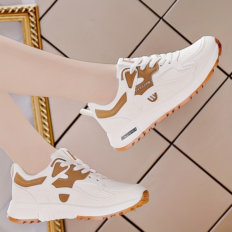 Women??s Contrast Color Casual Sneakers, Lace Up Platform Soft Sole Walking Comfort Shoes, Low-top Versatile Trainers - Image 3