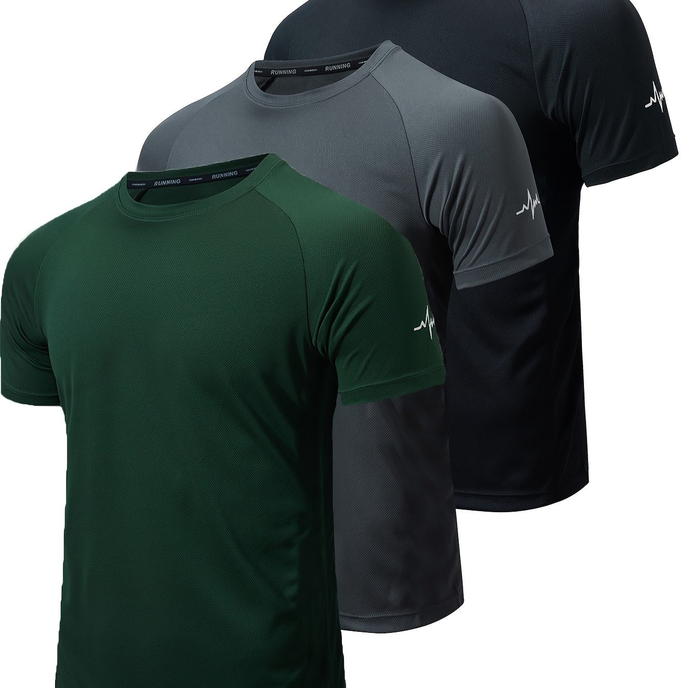 3pcs Men??s Athletic Short Sleeve Crew Neck Moisture-wicking Shirts, Undershirt With Sleeve Electrocardiography Print, Sports Comfy Tee - Image 6