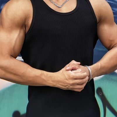 Men??s Solid Tank Top, Active Quick Dry Breathable Crew Neck Sleeveless Shirt, Men??s Clothing For Summer Outdoor