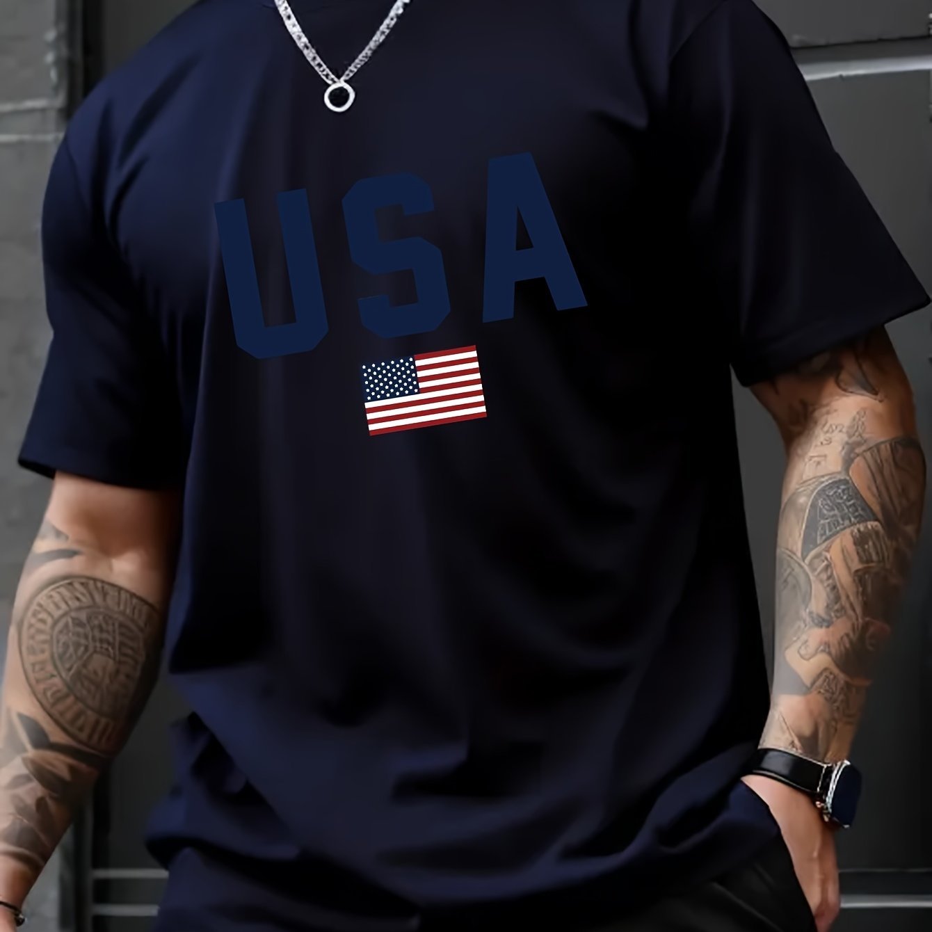 USA Print Men??s Creative Top, Casual Short Sleeve Crew Neck T-shirt, Men??s Clothing For Summer Outdoor - Image 3