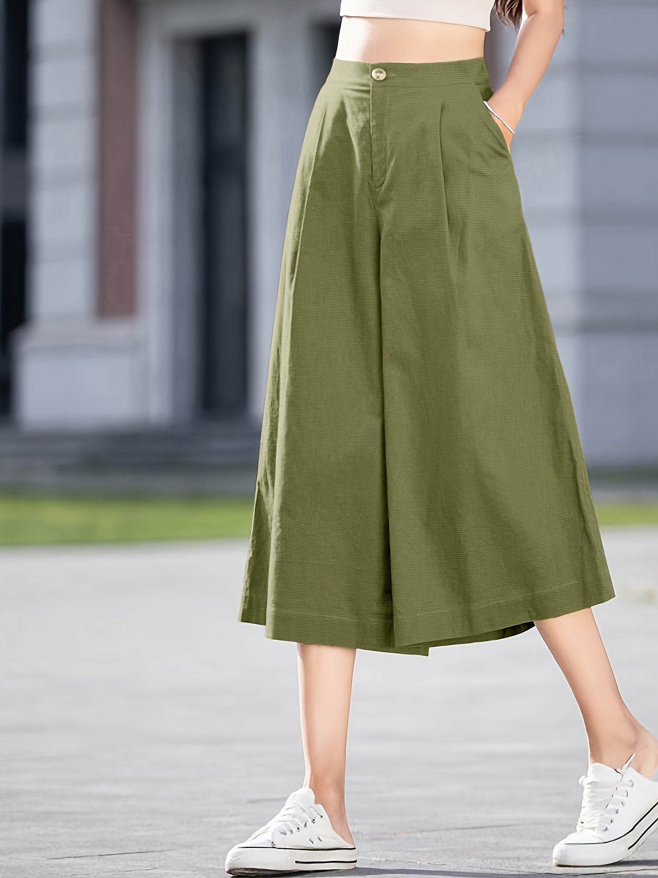 Solid Color Wide Leg Capris Pants, Casual Loose Pants For Spring & Summer, Women??s Clothing - Image 8