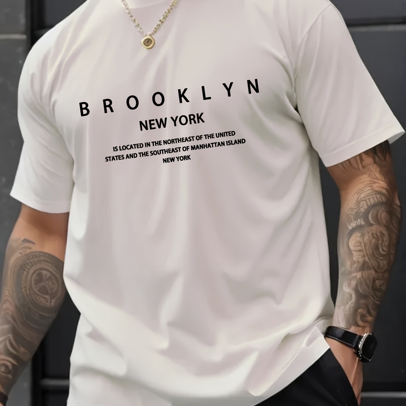 Brooklyn And New York Print Men??s Creative Top, Casual Short Sleeve Crew Neck T-shirt, Men??s Clothing For Summer Outdoor - Image 9