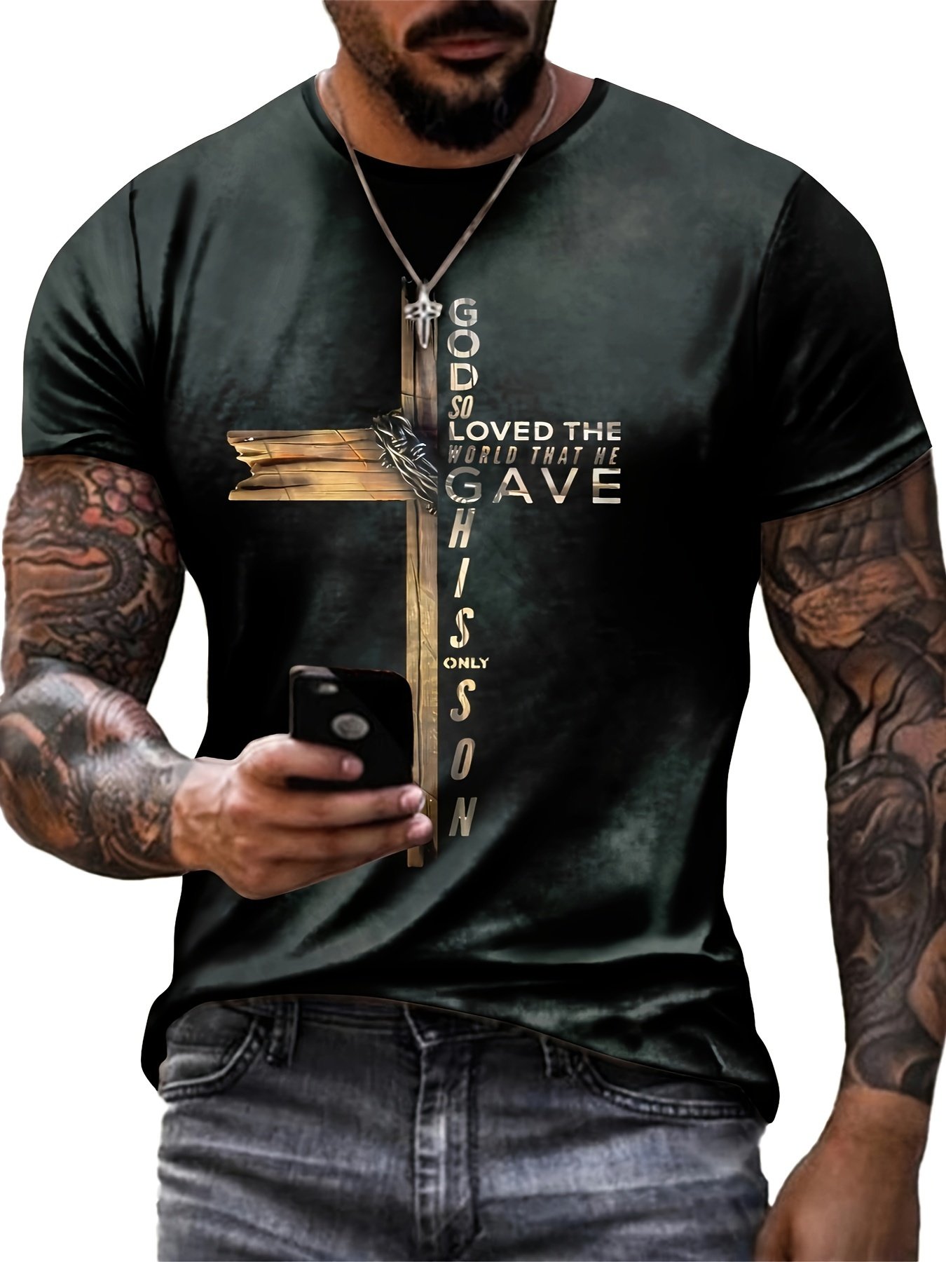 Cross Print, Men??s Graphic Design Crew Neck Active T-shirt, Casual Comfy Tees Tshirts For Summer, Men??s Clothing Tops For Daily Gym Workout Running, Men??s Clothing