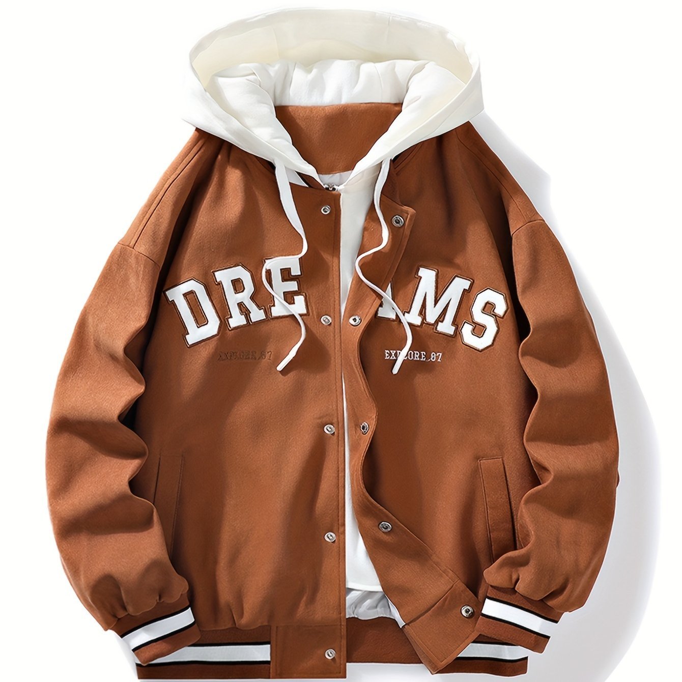 Men??s Casual Hooded Varsity Jacket, Street Style Letter Print Jacket For School - Image 3