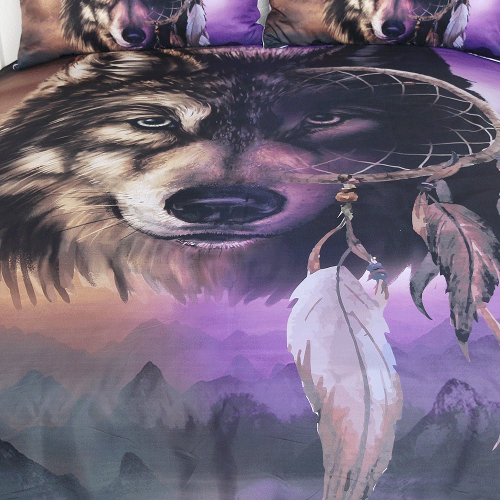3-Piece Mystical Dreamcatcher Wolf Duvet Cover Set - Image 3