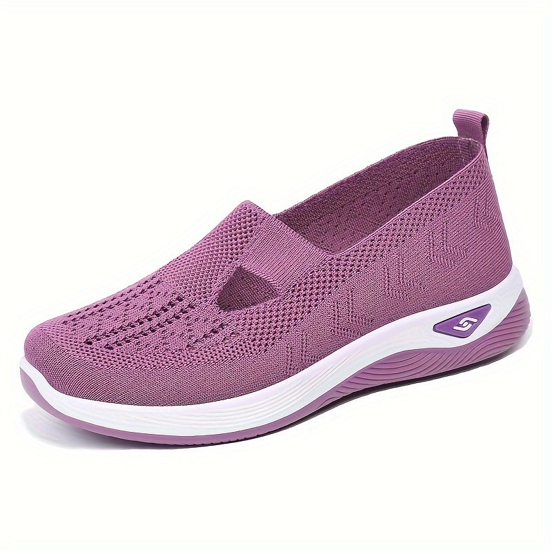 Women??s Solid Color Knitted Sneakers, Soft Sole Platform Casual Walking Shoes, Low-top Breathable Daily Shoes - Image 2