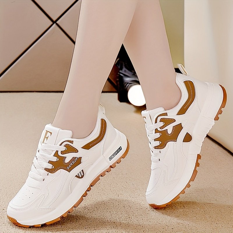 Women??s Contrast Color Casual Sneakers, Lace Up Platform Soft Sole Walking Comfort Shoes, Low-top Versatile Trainers