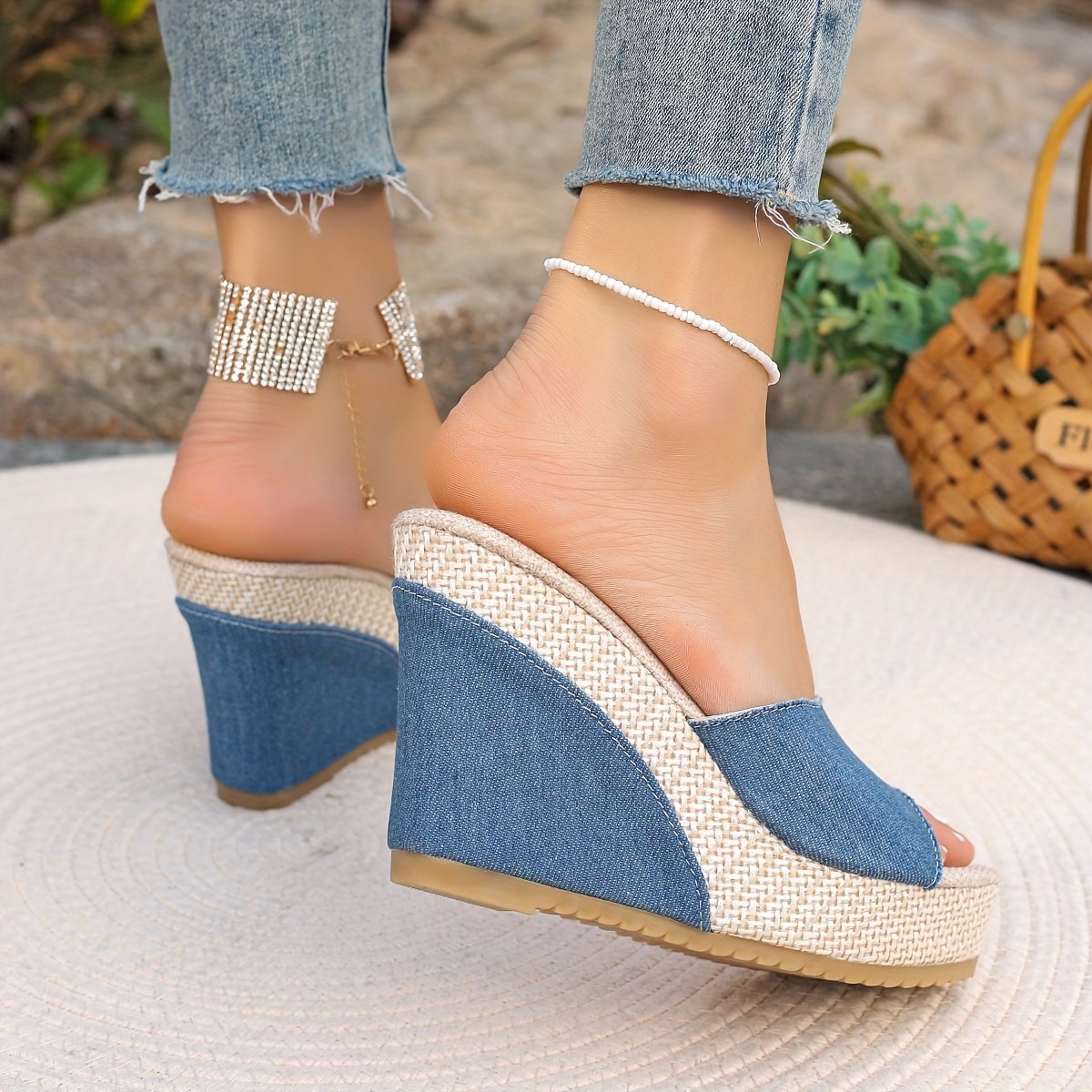 Women??s Solid Color Casual Sandals, Platform Slip On Peep Toe Walking Slides, Comfort Wedge Beach Shoes - Image 3