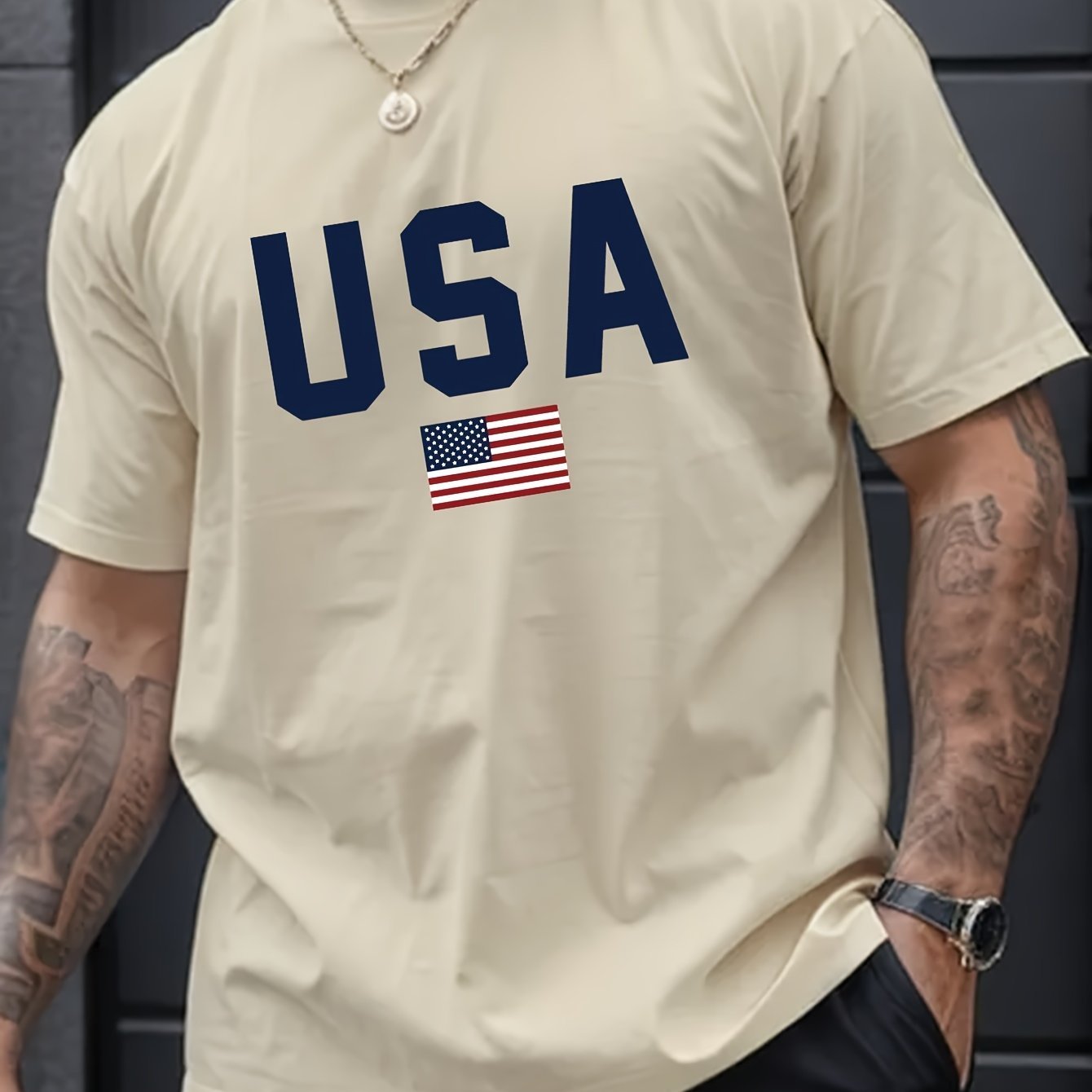 USA Print Men??s Creative Top, Casual Short Sleeve Crew Neck T-shirt, Men??s Clothing For Summer Outdoor - Image 4