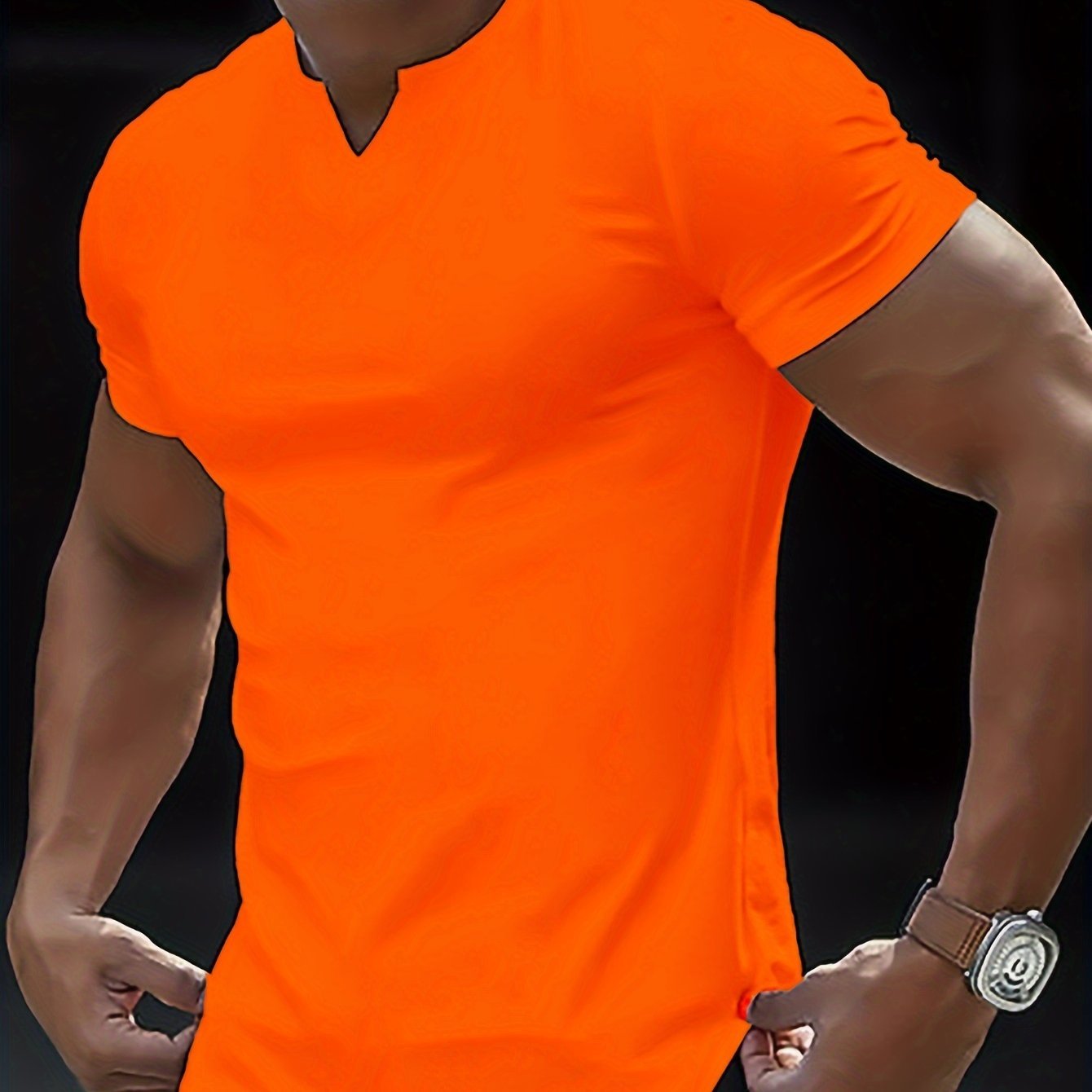 Solid Color Men??s Comfy V-Neck Medium Stretch T-shirt, Men??s Summer Clothes, Men??s Outfits - Image 14