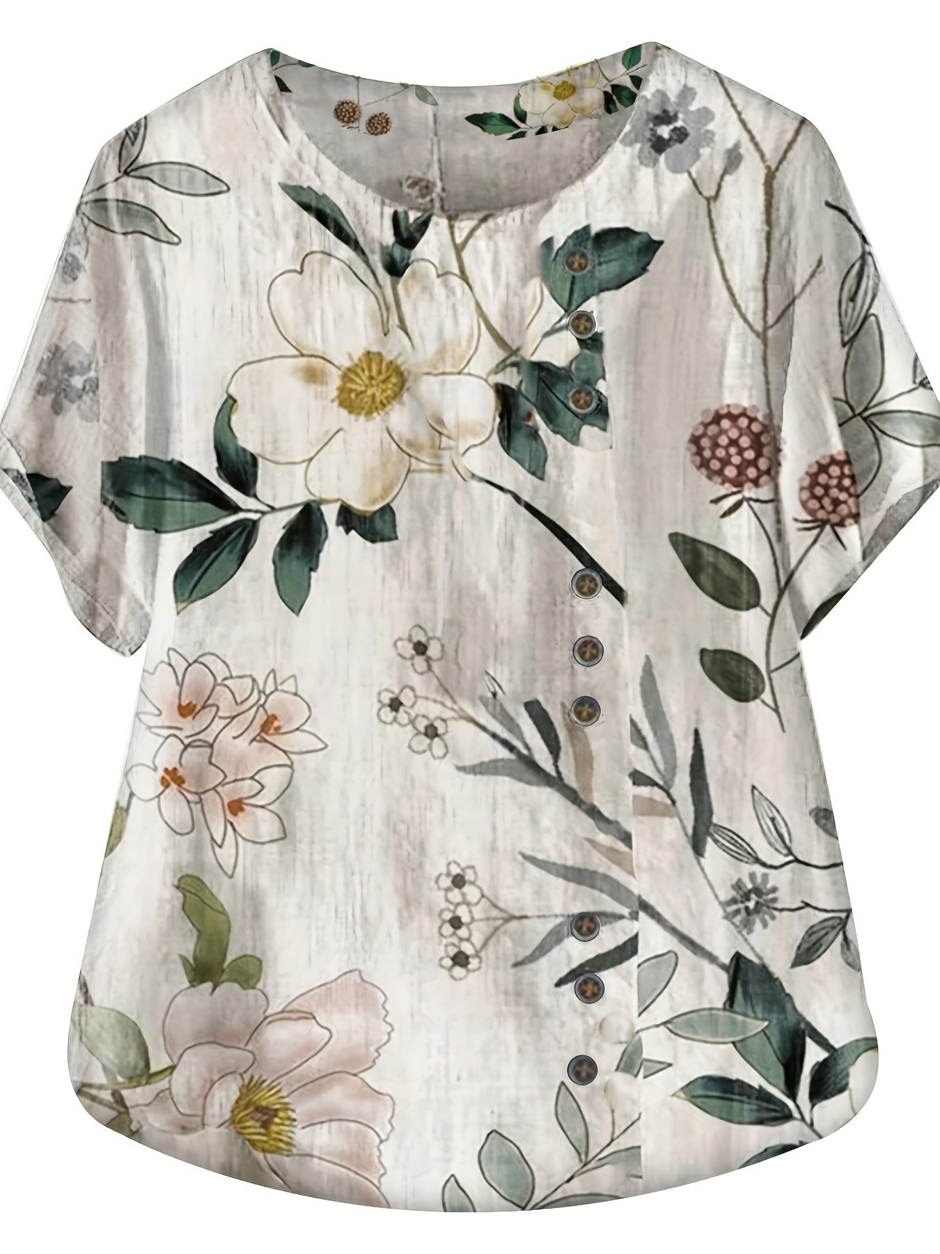 Floral Print Crew Neck T-Shirt, Casual Short Sleeve T-Shirt For Spring & Summer, Women??s Clothing - Image 4