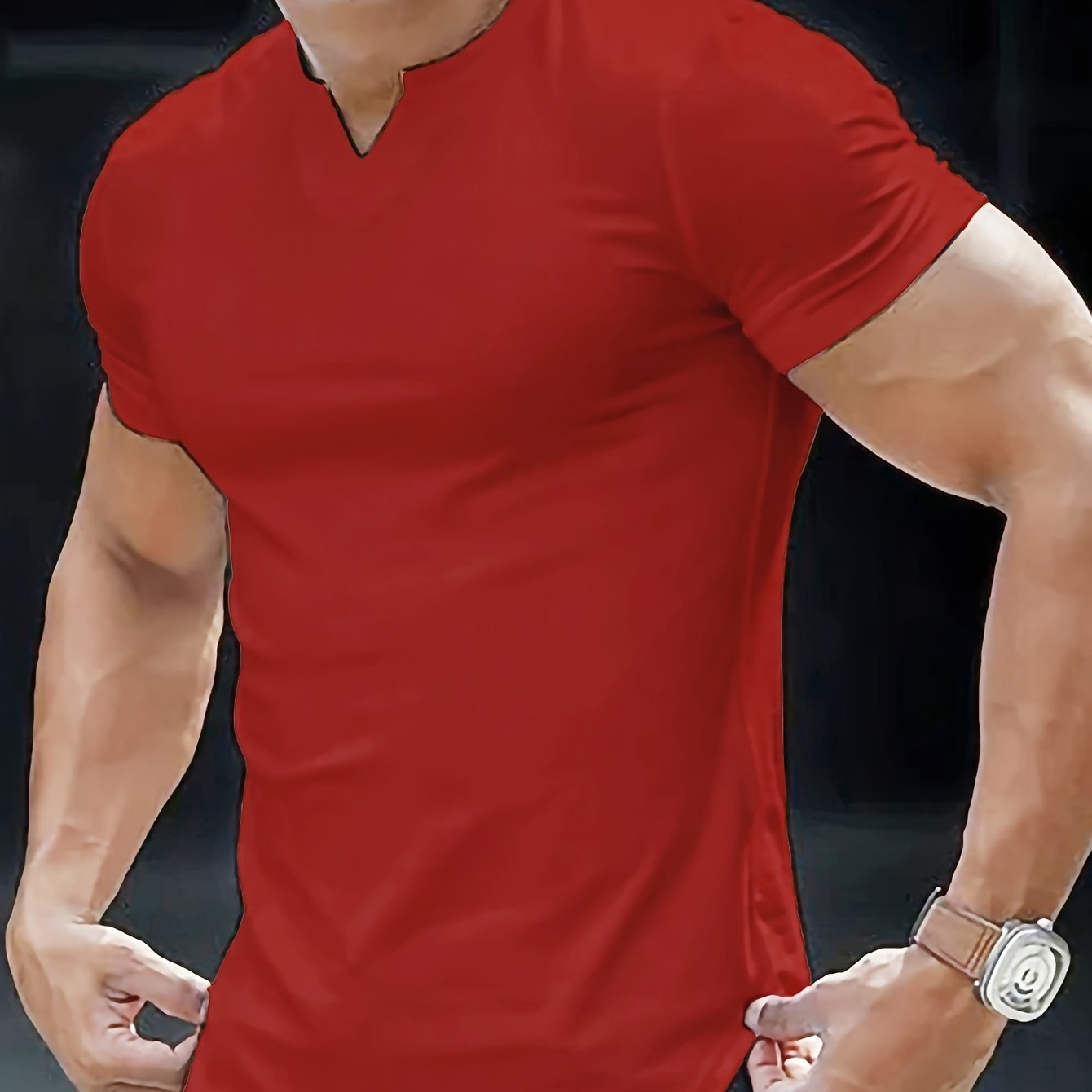 Solid Color Men??s Comfy V-Neck Medium Stretch T-shirt, Men??s Summer Clothes, Men??s Outfits - Image 12
