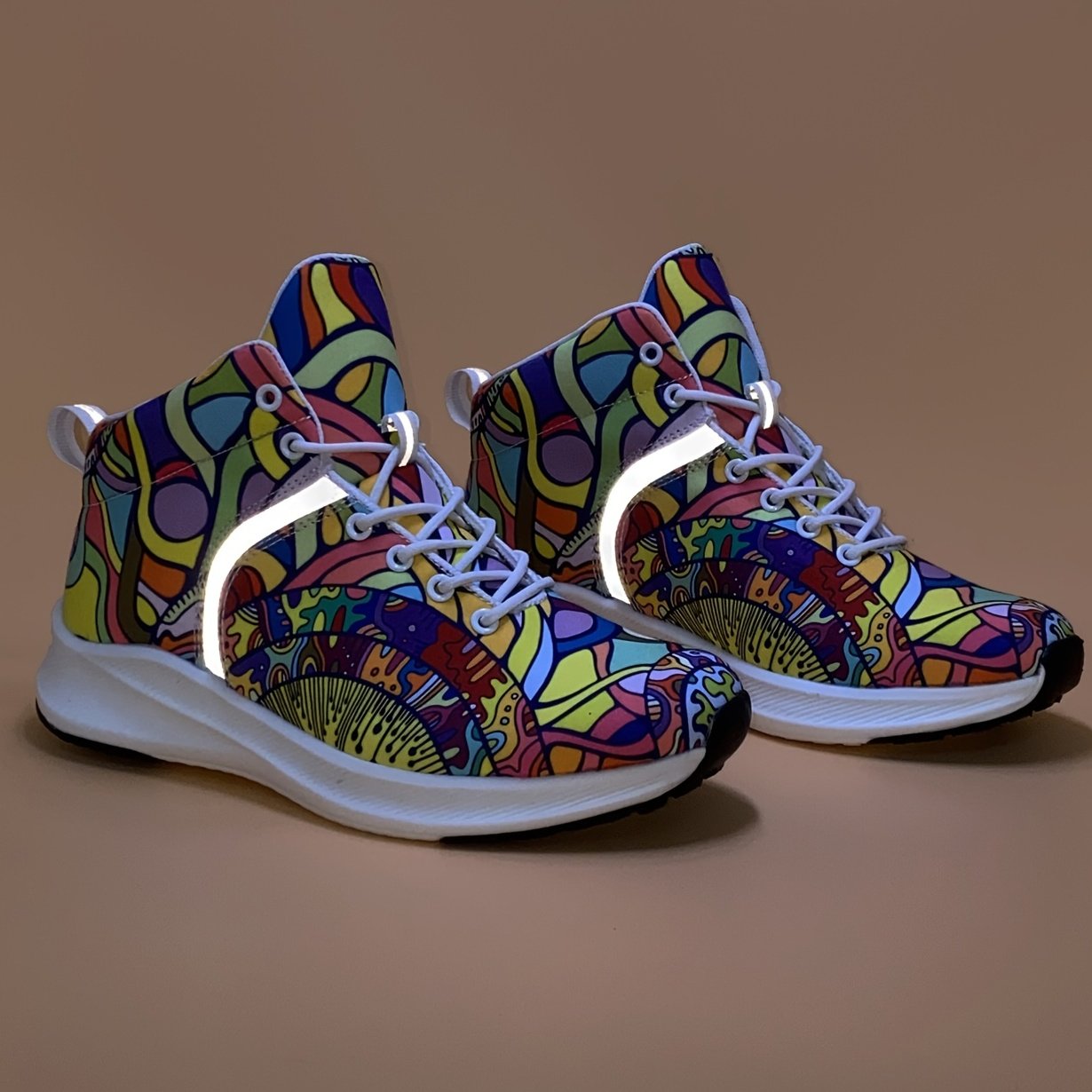 Women??s Graffiti Print High-Top Lace-Up Sneakers, Reflective Safety Straps Detail Sneakers, Women??s Footwear - Image 5