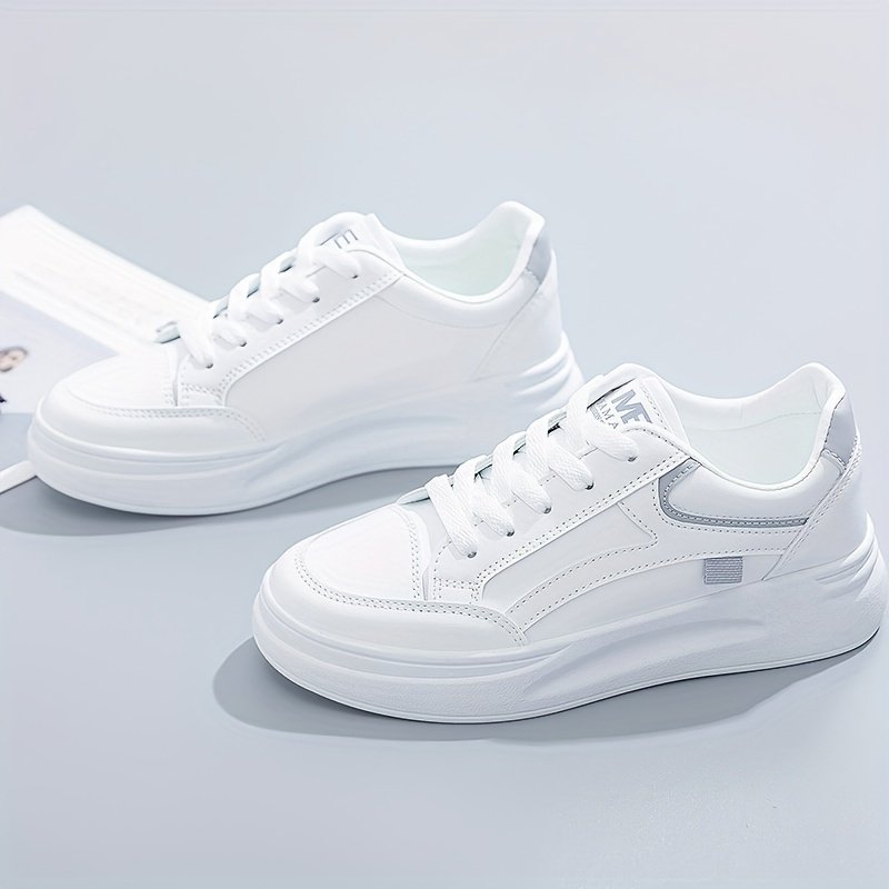 Women??s Platform Skate Shoes, Versatile Height Increasing Lace Up Low Top Shoes, Outdoor Walking White Shoes - Image 14
