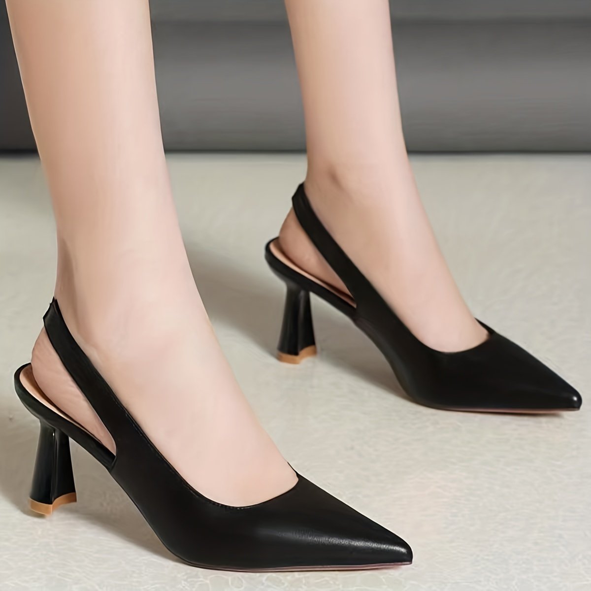 Women??s Solid Color Shoes, Point Toe Ankle Strap Slingback Stiletto Heel Trendy Shoes, Elegant Dress Comfy Shoes - Image 9