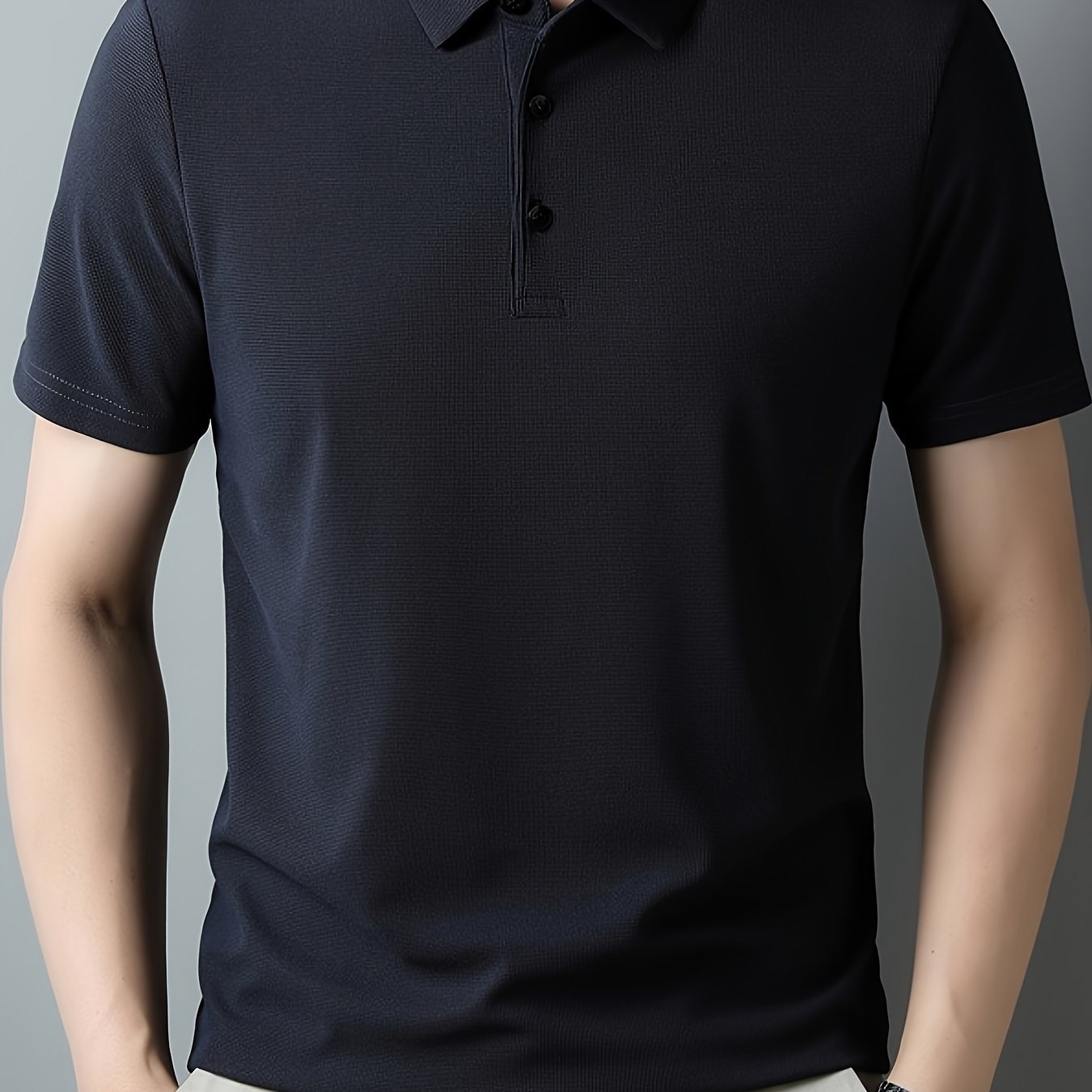 Men??s Solid Short Sleeve And Lapel Collar Henley Shirt, Casual And Comfy Sports Tops For Summer Golf Wear And Outdoors Activities - Image 4