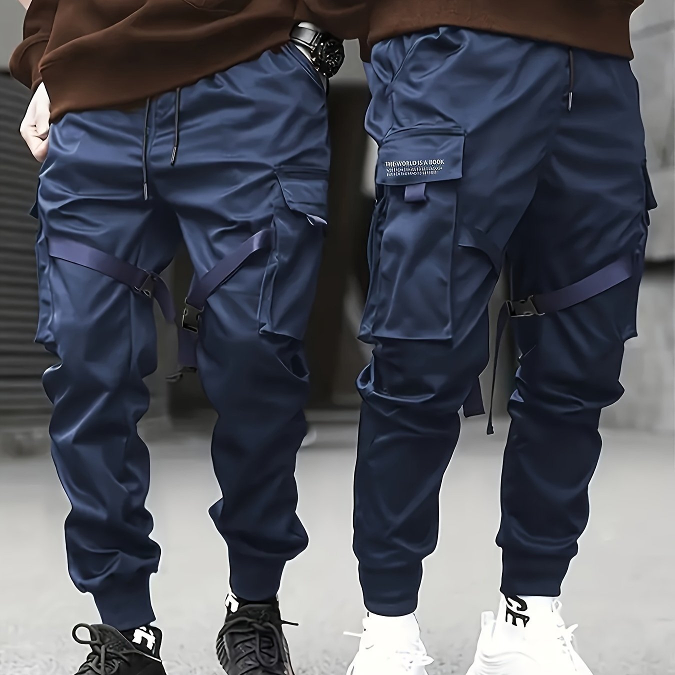 Trendy Solid Cargo Pants, Men??s Multi Flap Pocket Trousers, Loose Casual Outdoor Pants, Men??s Work Pants Outdoors techwear Hip Hop Style - Image 5