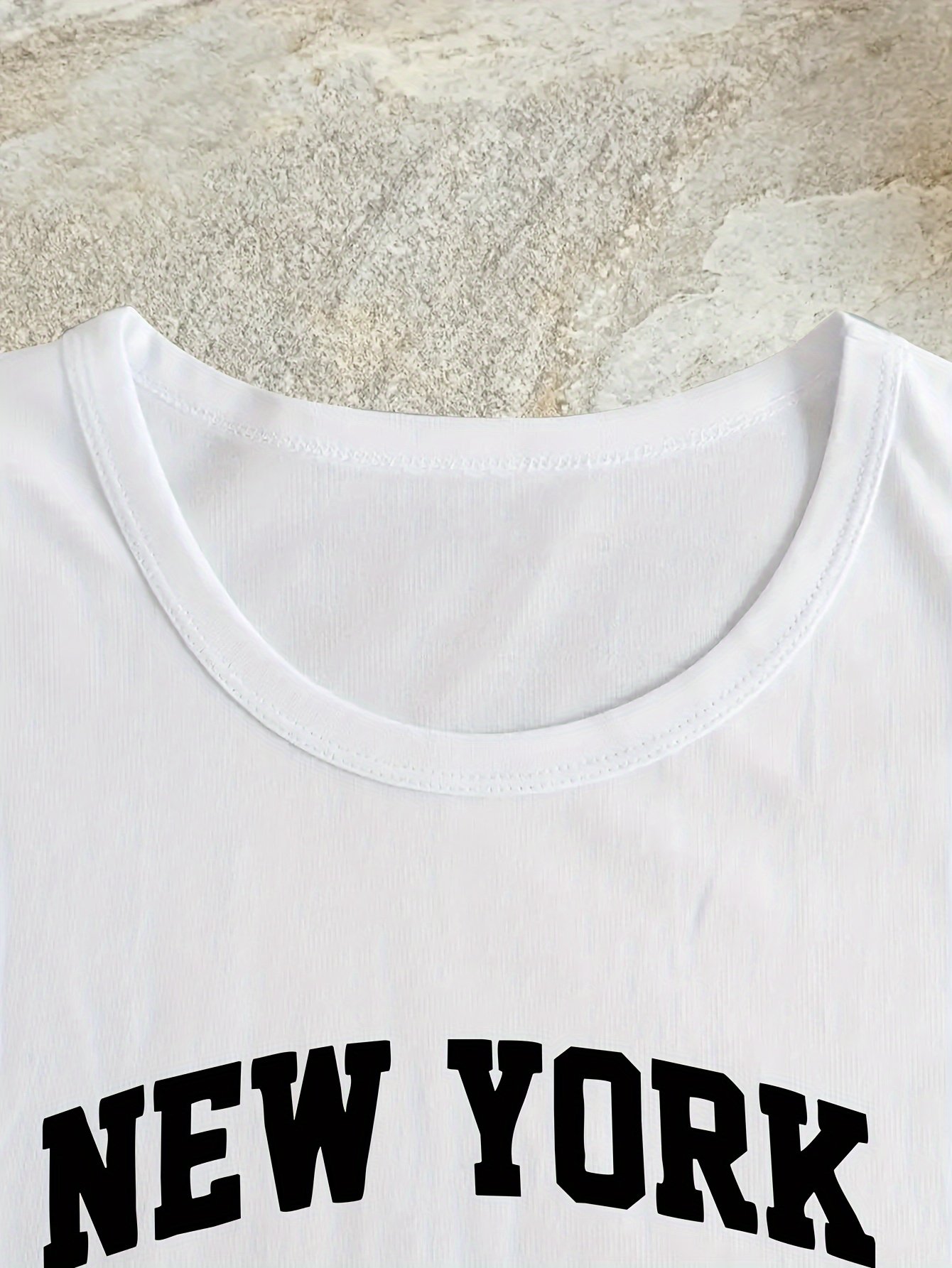 New York Letter Print T-shirt, Short Sleeve Crew Neck Casual Top For Summer & Spring, Women??s Clothing - Image 6