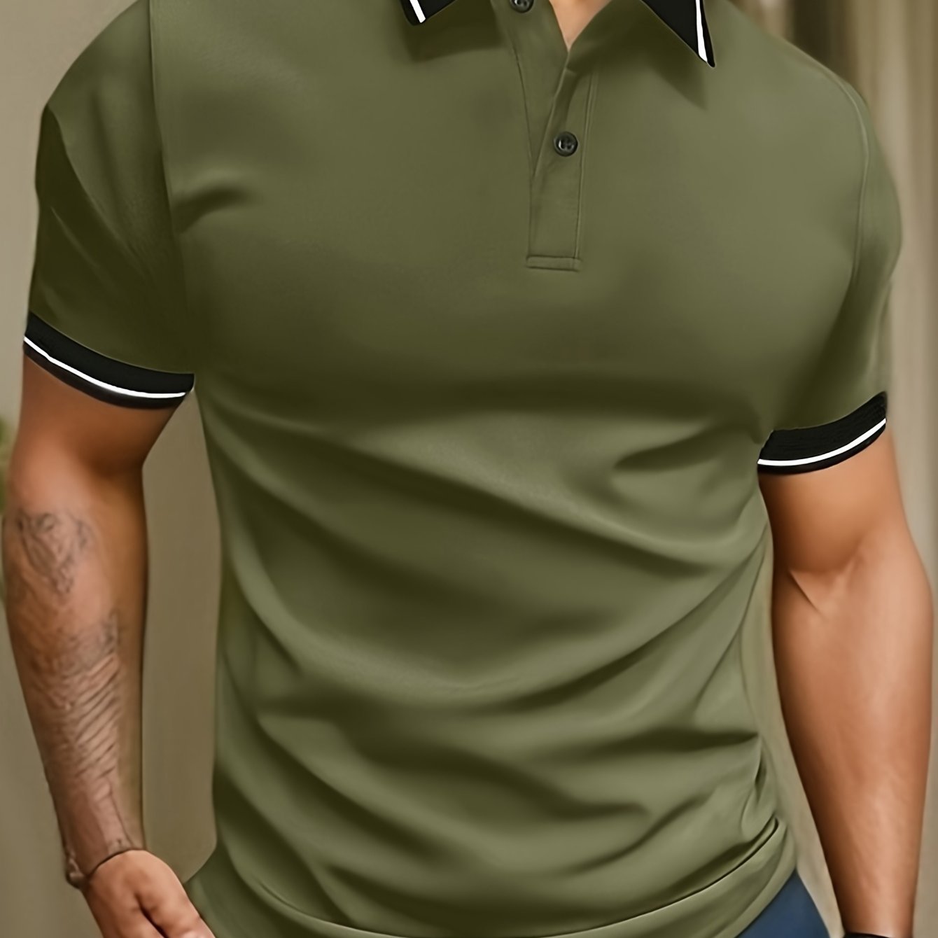 Men??s Trendy Color Block Short Sleeve Button Up Lapel Shirt For Summer Daily, Perfect For Golf & Tennis Outdoor Sports, Stylish Collared Top - Image 7
