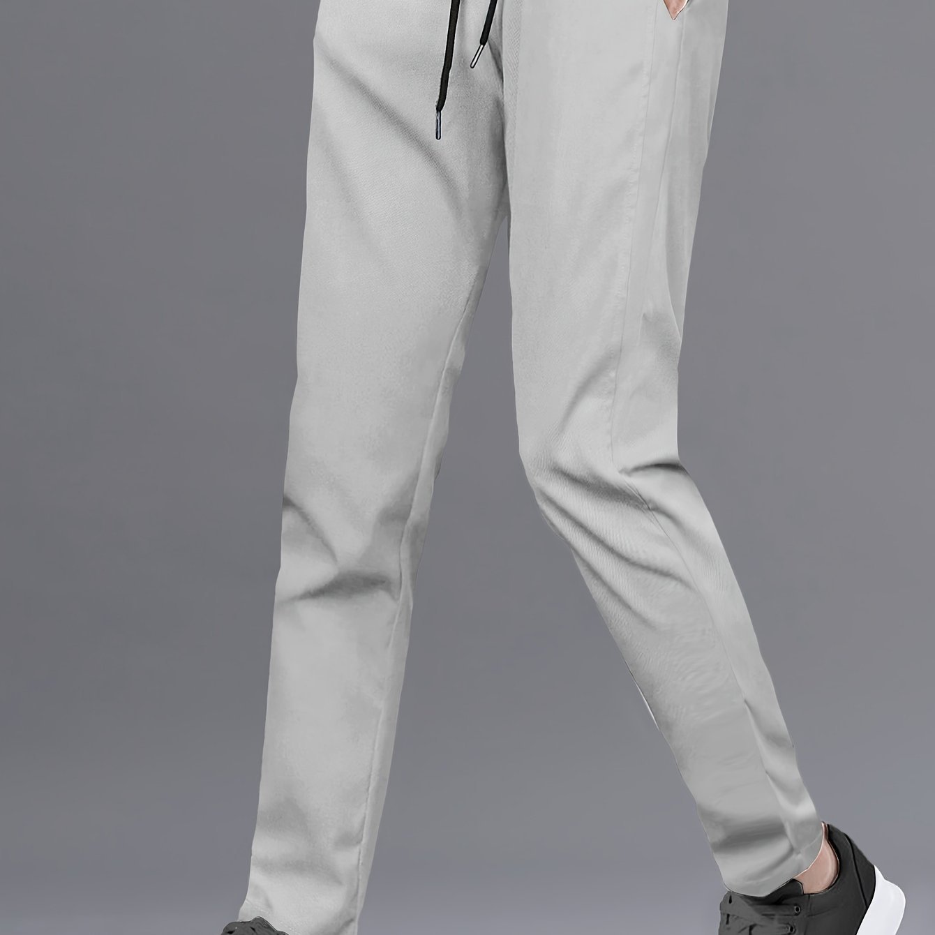 Men??s Stylish Solid Pants With Pockets, Casual Breathable Drawstring Men??s Trousers For Outdoor Activities - Image 4