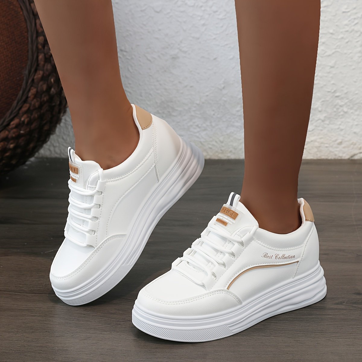Women??s Casual Sneakers, Fashion All-match White Shoes, Thick Sole Lace-up Skate Shoes - Image 7